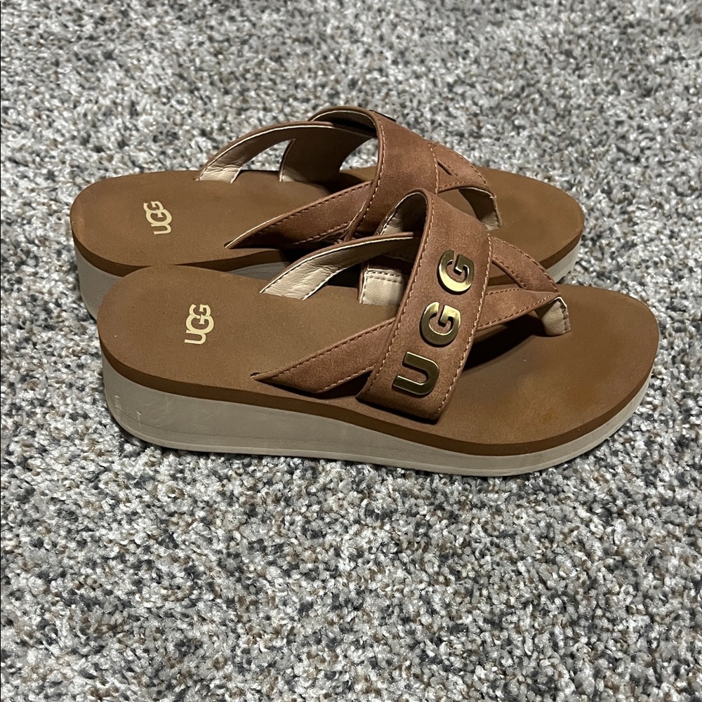 UGG Tan Leather Sandals - Picture 2 of 4